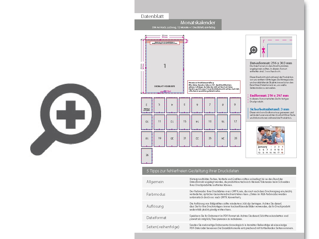 Product Bild monatskalender_mit_lochung_13_blatt_(12_monate_+_deckblatt)__beidseitig_bedruckt_4_4_farbig__din_a4_hoch_(210_x_297_mm)